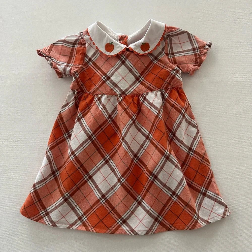 Gymboree 12-18 Months Baby Girl Pumpkin Plaid Flannel Dress Orange Fall